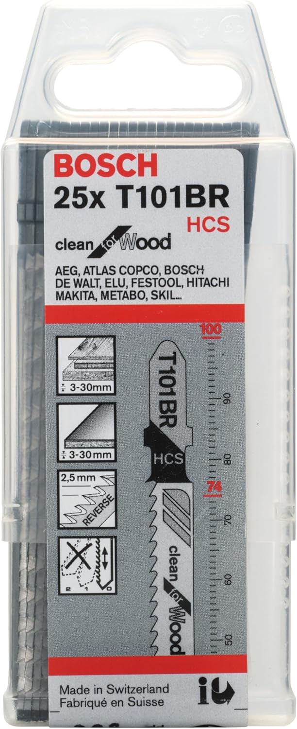 Bosch Professional 25 x Stichsägeblatt T 101 BR (für weiches Holz, gerader Schnitt, Zubehör Stichsäg