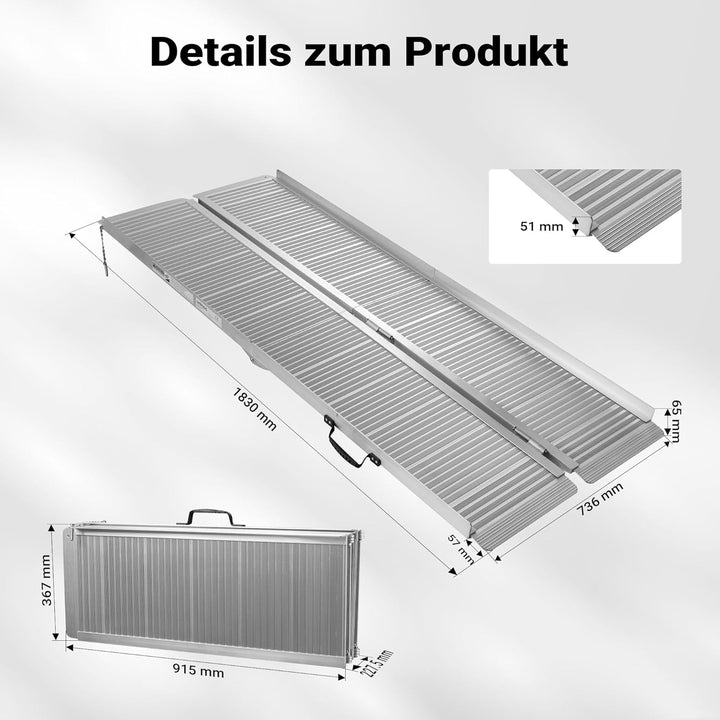 Rollstuhlrampe Rollirampe Auffahrschiene 2X faltbar Aluminium 183cm 270kg Kofferrampe
