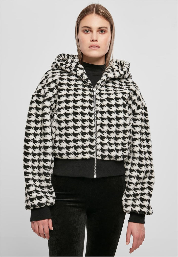 Urban Classics Ladies Short Oversized AOP Sherpa Jacket, stylische Frauen Jacke im Oversize Fit, erh