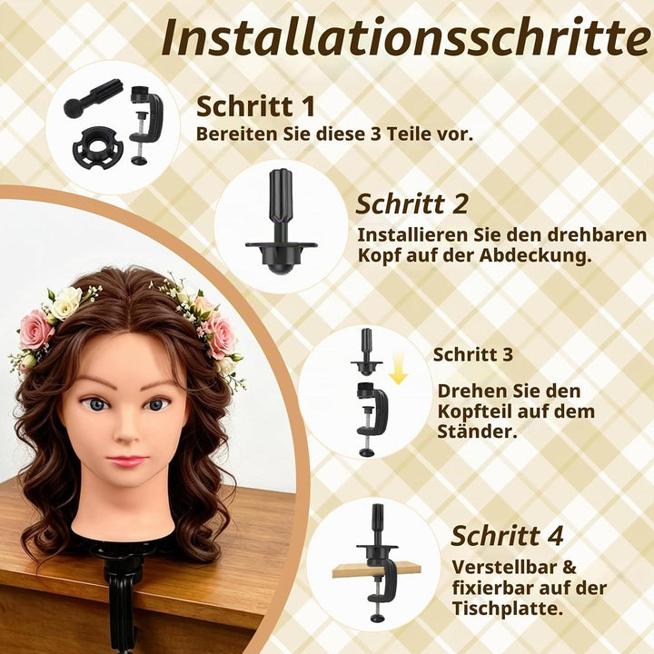 Frisierkopf mit 90% Echthaar kopf zum Frisieren 60cm/24 Zoll Trainingskopf Frisierpuppe Puppe Lange