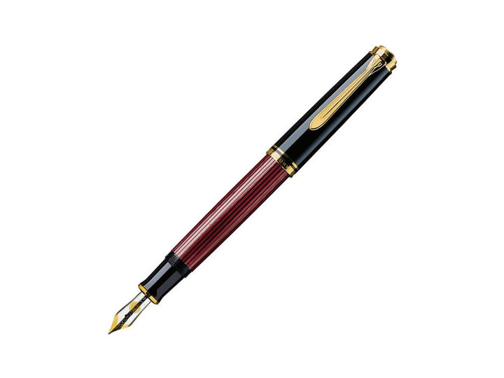 Pelikan Füllhalter Souverän 600, Schwarz-Rot, Feder M (mittel), hochwertiger Kolbenfüller im Geschen