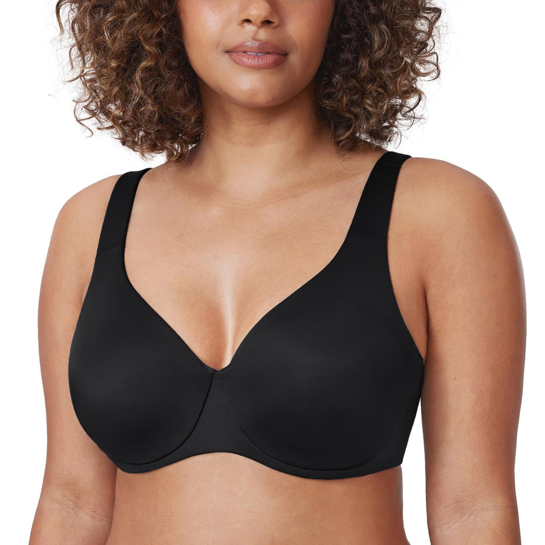 DELIMIRA Damen Minimizer BH mit Bügel ohne Polster Vollschalen Grosse Grössen Unterwäsche 75D Schwar