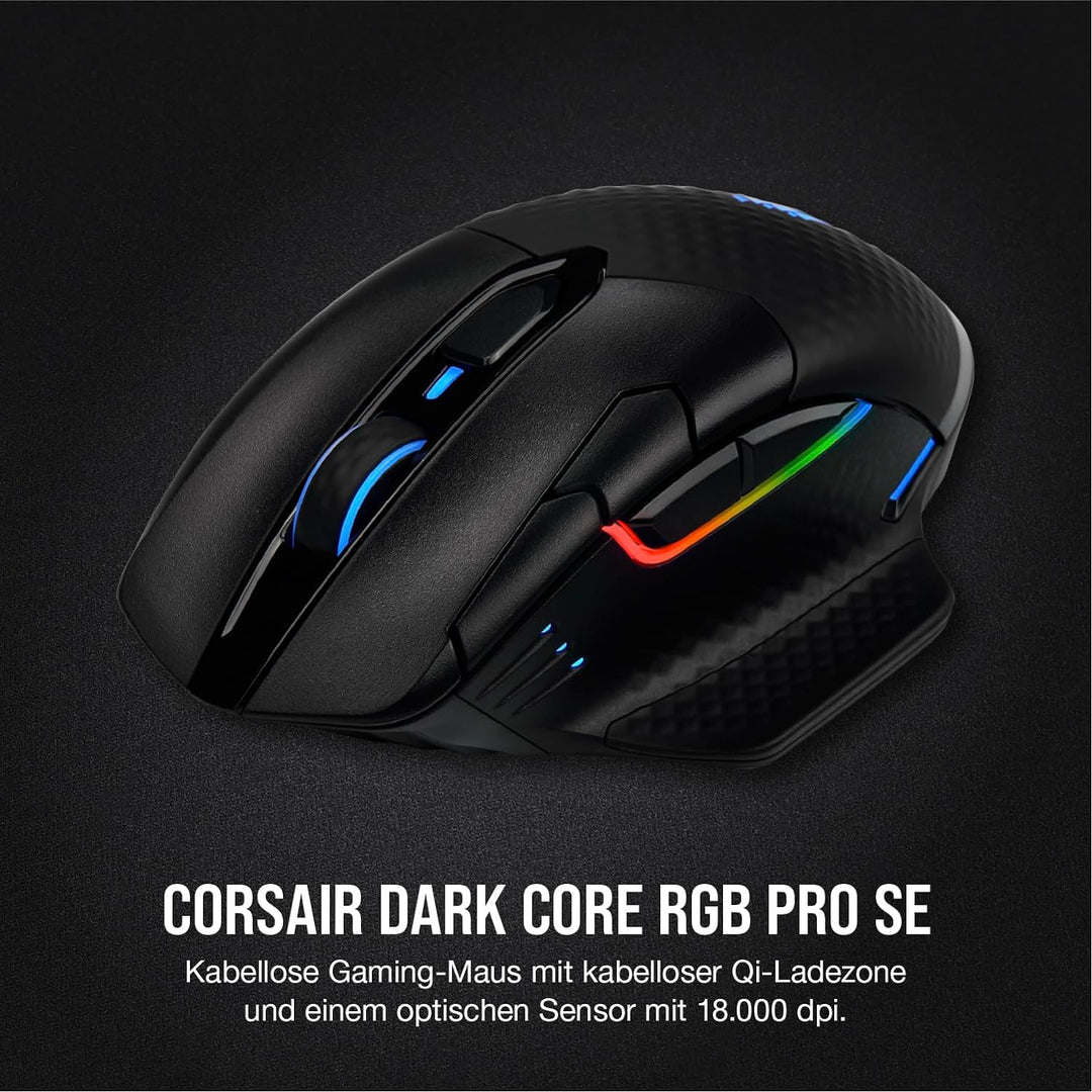 CORSAIR DARK CORE RGB PRO SE Wireless FPS/MOBA Gaming Maus Mit Qi Wireless Charging - 18.000 DPI - 8