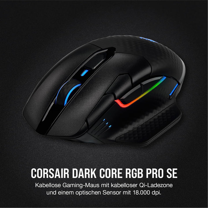CORSAIR DARK CORE RGB PRO SE Wireless FPS/MOBA Gaming Maus Mit Qi Wireless Charging - 18.000 DPI - 8