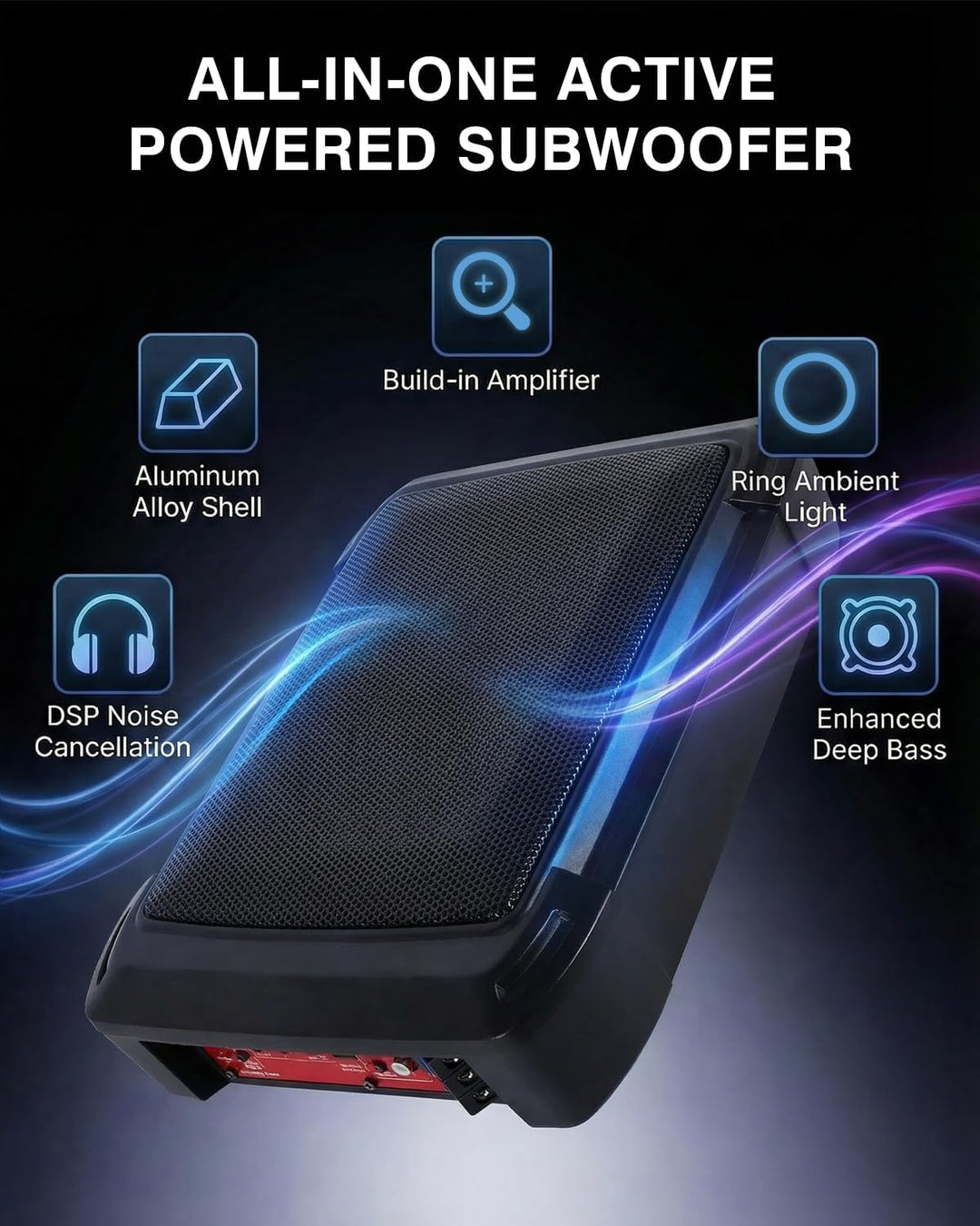 Ultraflacher Auto-Subwoofer, geeignet für Auto/Truck, mit integriertem Verstärker, unter den Sitzen