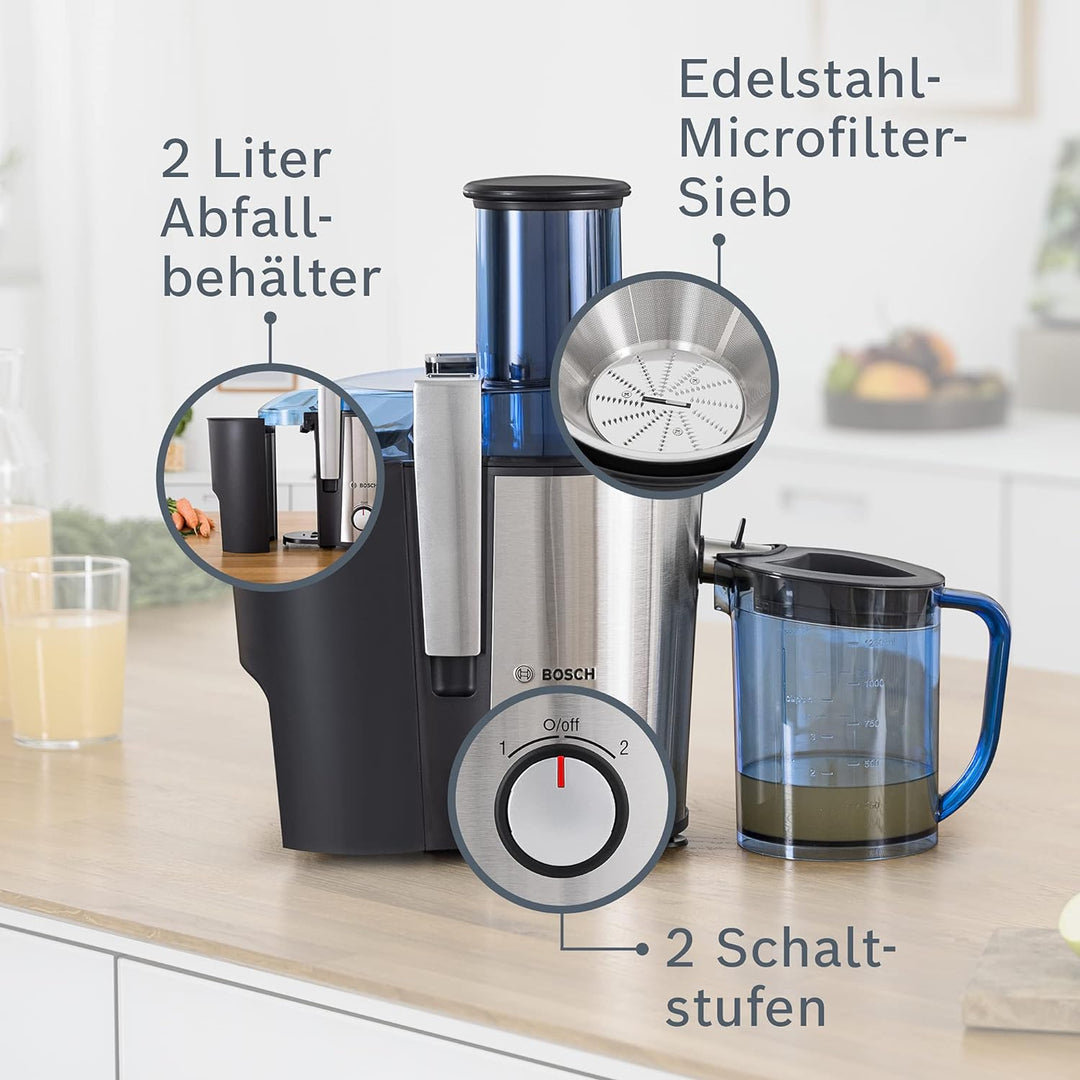 Bosch Entsafter VitaJuice 3 MES3500, elektrische Saftpresse für Obst und Gemüse, grosser Einfüllscha