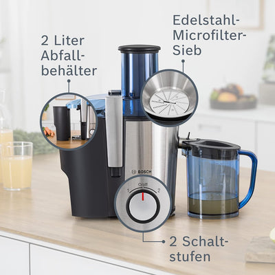 Bosch Entsafter VitaJuice 3 MES3500, elektrische Saftpresse für Obst und Gemüse, grosser Einfüllscha