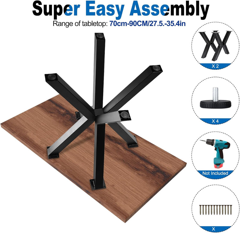 Homtone Tischbeine Metall Tischgestell Kreuzform, 2 Stück Industrial Kohlenstoffstahl Tischbeine für