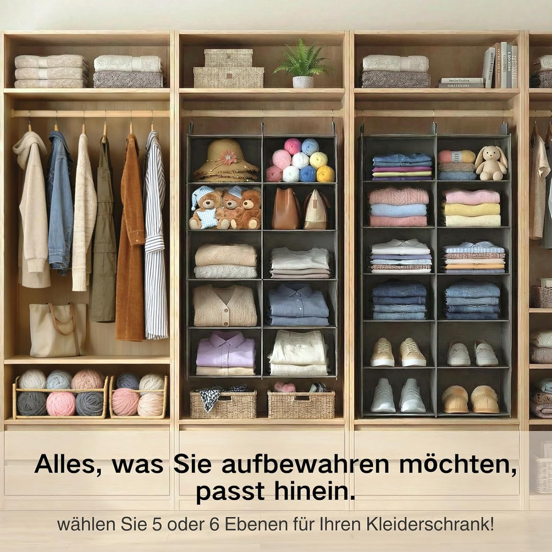 ALLTIDYUP Doppelreihe Hängeregal, Schrank Organizer für Kleidung, Faltbarer Kleiderschrank Organizer