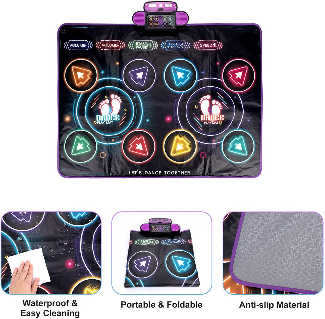 banapoy Doppelte Tanzmatte, Kabelloses Elektronisches Tanzpad mit Bluetooth und LED-Lichtern, rutsch