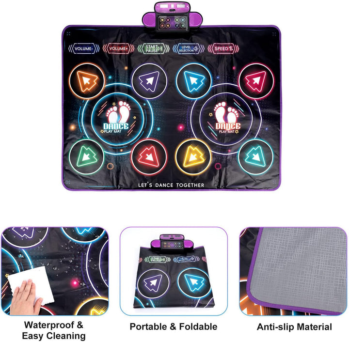 banapoy Doppelte Tanzmatte, Kabelloses Elektronisches Tanzpad mit Bluetooth und LED-Lichtern, rutsch