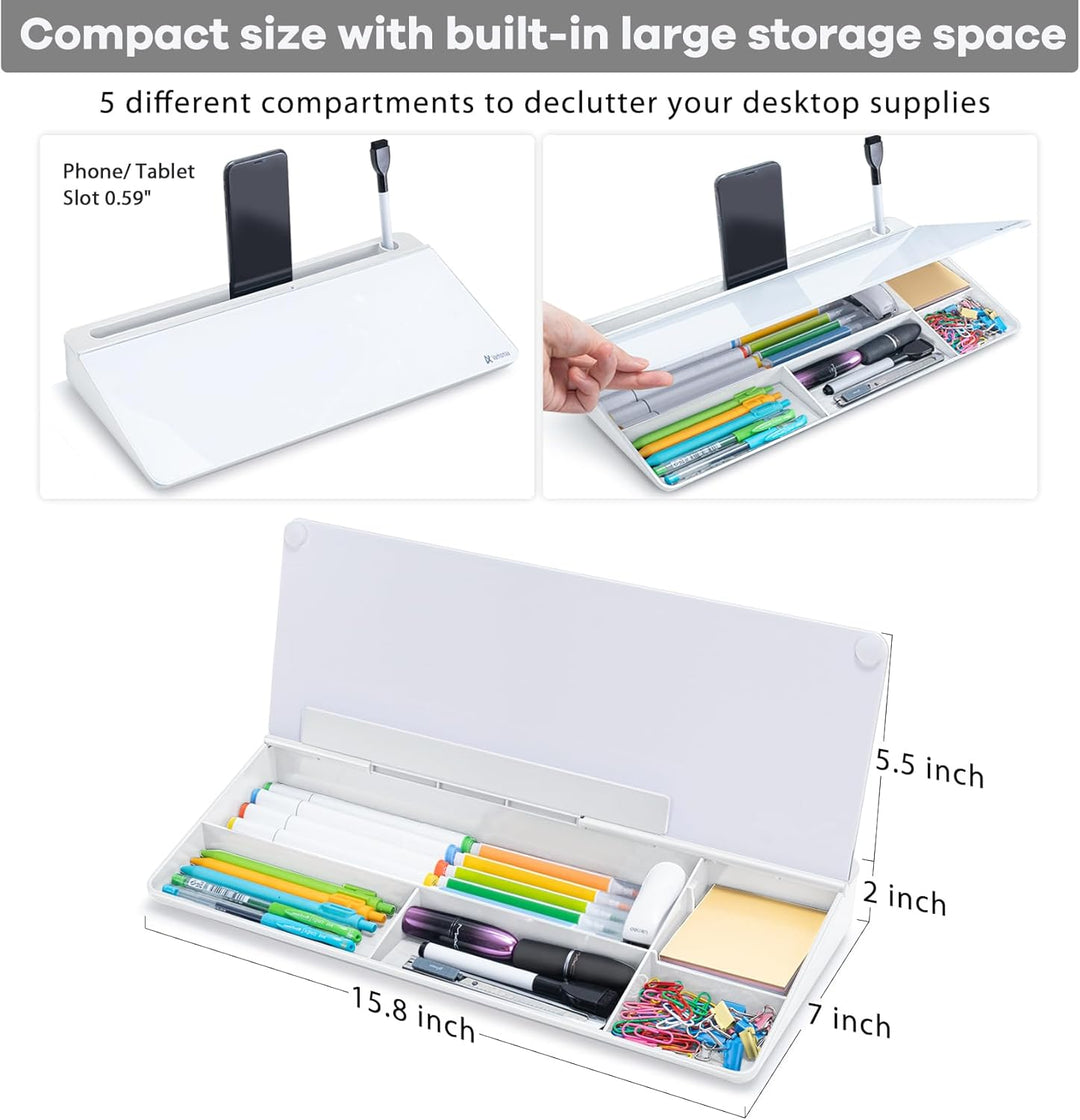 Varhomax Schreibtisch Organizer, Desktop Whiteboard Glas Weiss Mit Aufbewahrung Abwischbar, To Do Li