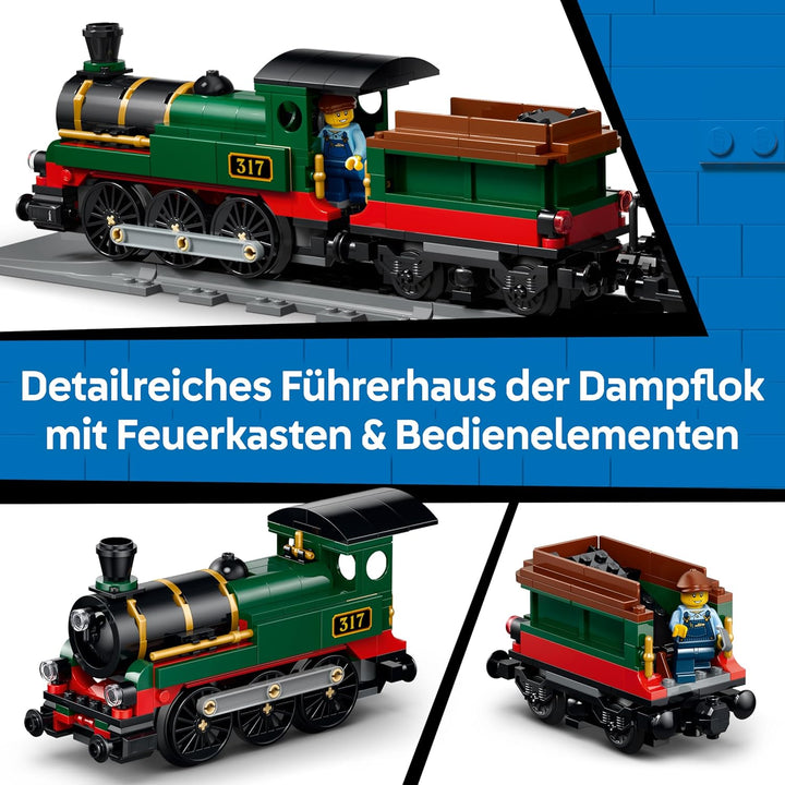 LEGO City Klassischer Dampfzug Spielzeug - STEM Modellbausatz - Set mit Bahnhof, Schienen, Führersta