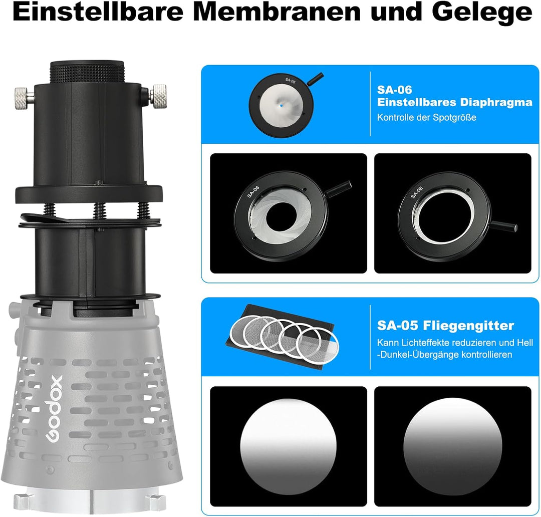 Godox SA-17 Optischer Snoot Bowens Mount Optical Kit mit Godox SA-P,GODOX SA-06,GODOX SA-05,GODOX SA