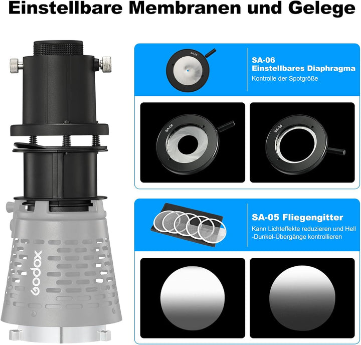 Godox SA-17 Optischer Snoot Bowens Mount Optical Kit für Godox SA-P Projektionsaufsatz auf Bowens Mo