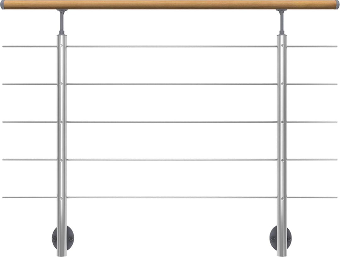 DOLLE Geländer-Set aus Aluminium mit Handlauf aus Eiche | Füllstäbe aus Edelstahl | Für seitliche Mo