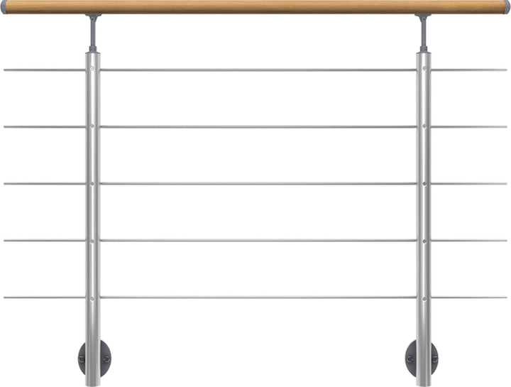 DOLLE Geländer-Set aus Aluminium mit Handlauf aus Eiche | Füllstäbe aus Edelstahl | Für seitliche Mo