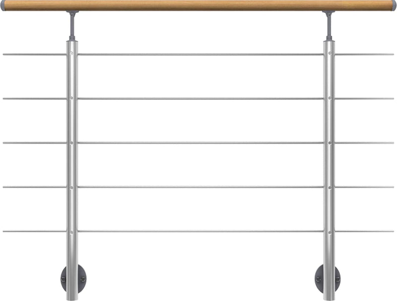 DOLLE Geländer-Set aus Aluminium mit Handlauf aus Eiche | Füllstäbe aus Edelstahl | Für seitliche Mo