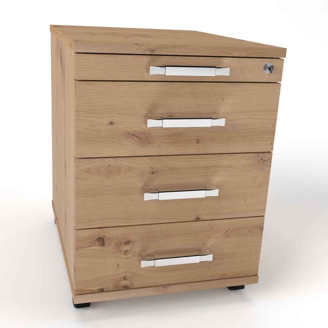 Rollcontainer CADI 43×58×59 cm – abschliessbarer Bürocontainer in Asteiche mit Orga- & 3 Universal-S