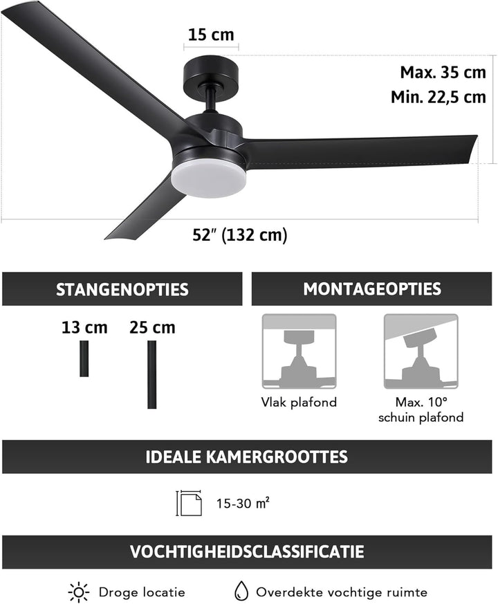 CO-Z 52 Zoll Deckenventilator mit Beleuchtung und Fernbedienung 2 in 1 Ventilator LED Deckenleuchte
