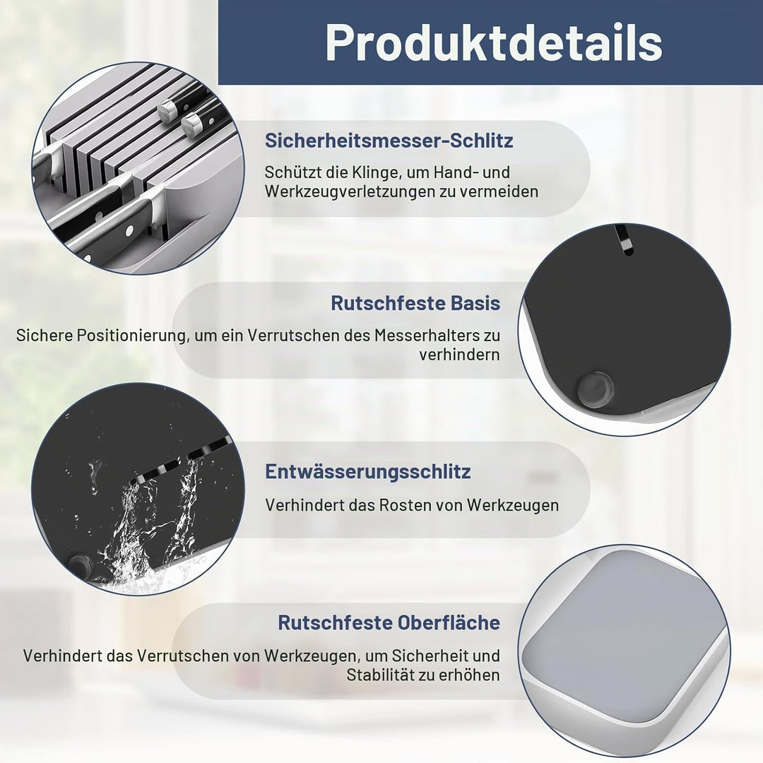Zweistufiges Design Schubladenaufbewahrung Messer Mit Schlitzen Versehen Schublade Organizer Messerb