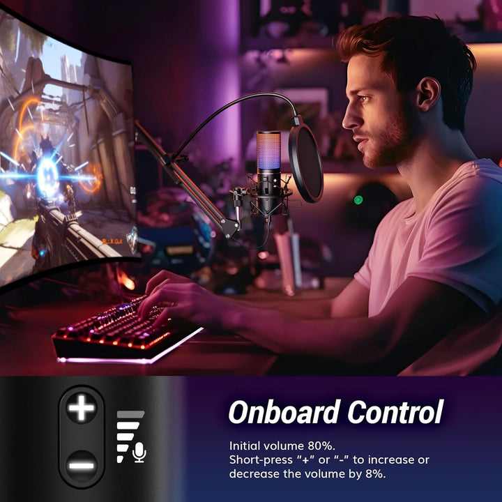 RGB USB Gaming Mikrofon PC, TONOR Podcast Microphone standmikrofon Nierencharakteristik Metall Gehäu