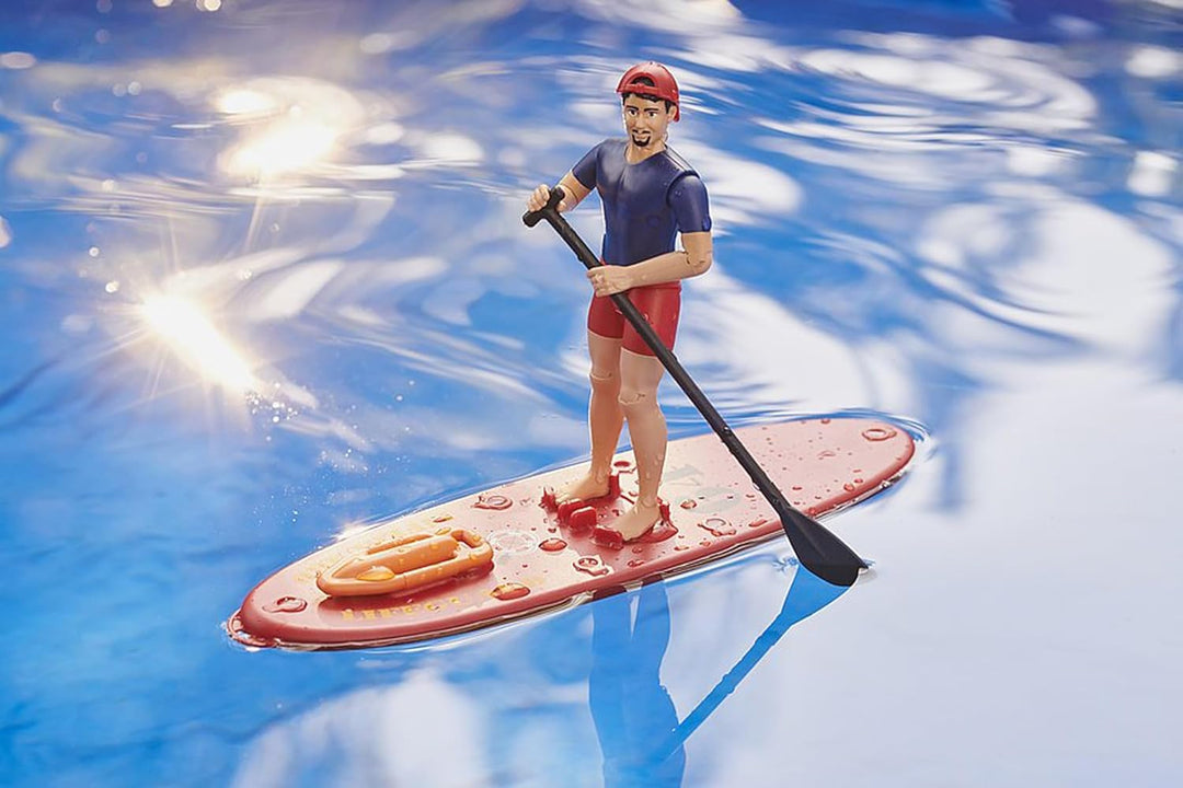 bruder 02506 - RAM 2500 Power Wagon Life Guard mit Figur, Stand-Up Paddle & Light and Sound Modul -