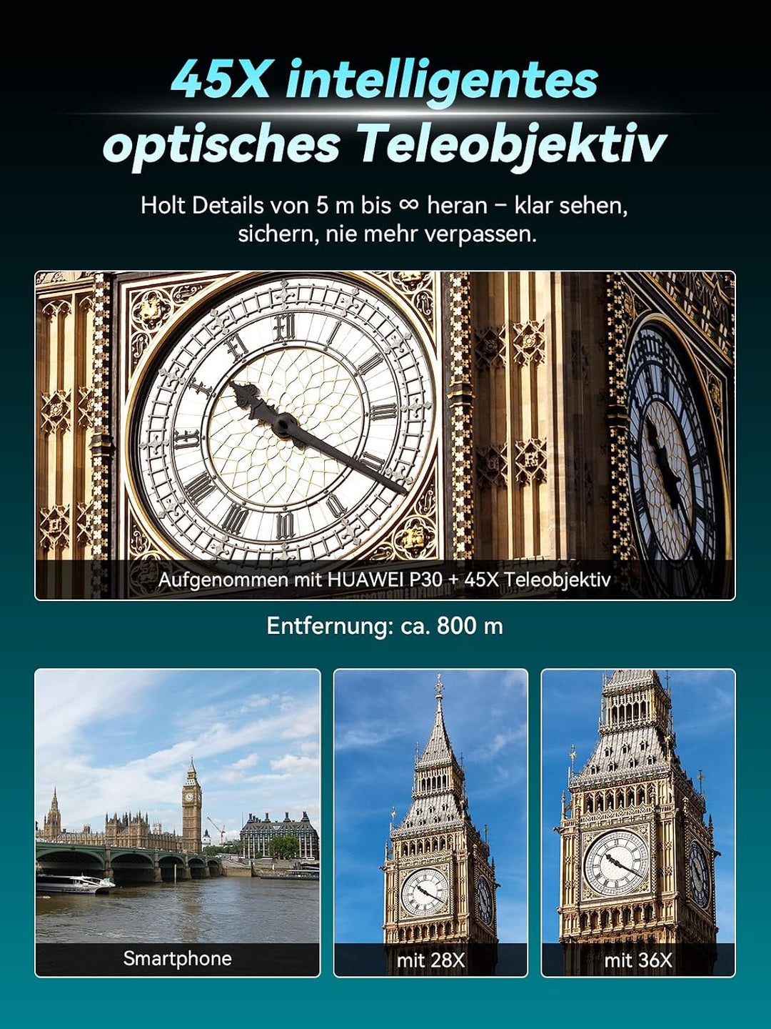 APEXEL 45X Hochleistungs-Objektiv für Smartphones, Digitale Drahtlose Telefonkamera mit APP-Steuerun