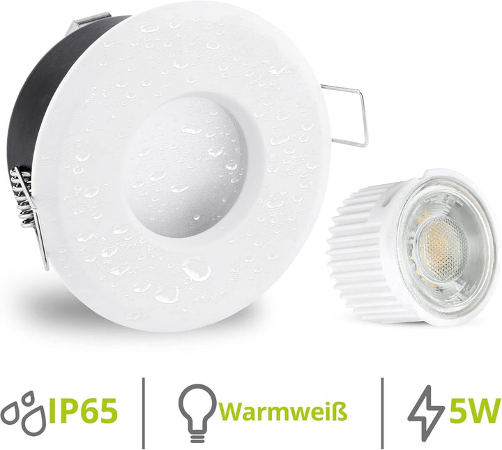 linovum extra flacher Deckenspot in rund weiss inkl. LED Modul 4W warmweiss - Einbaustrahler IP65 Wa