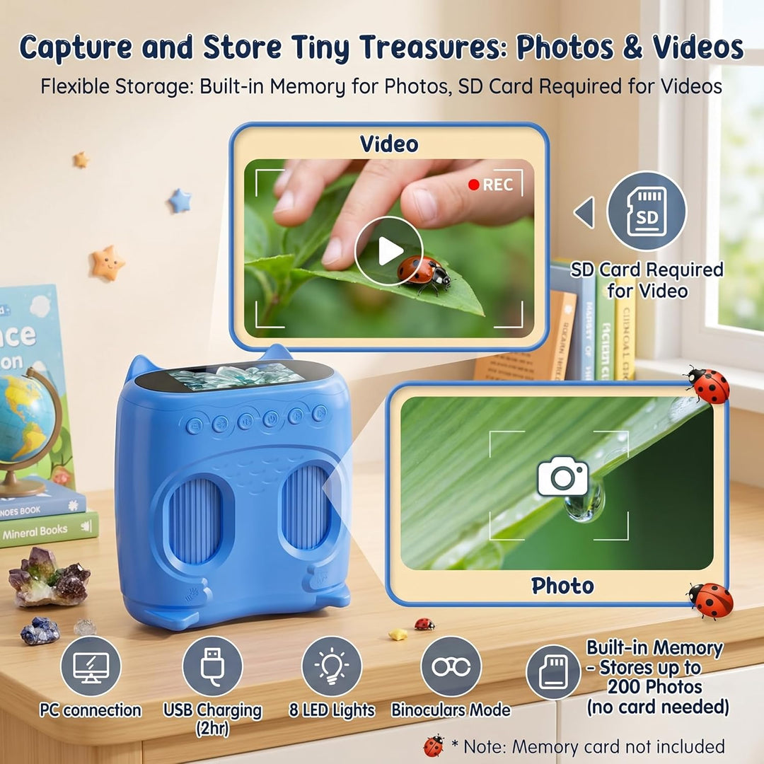 2 in 1 Mikroskop für Kinder und Fernglas Kinder, 2,0" IPS HD Mikroskop, 1000x Vergrösserung Teleskop
