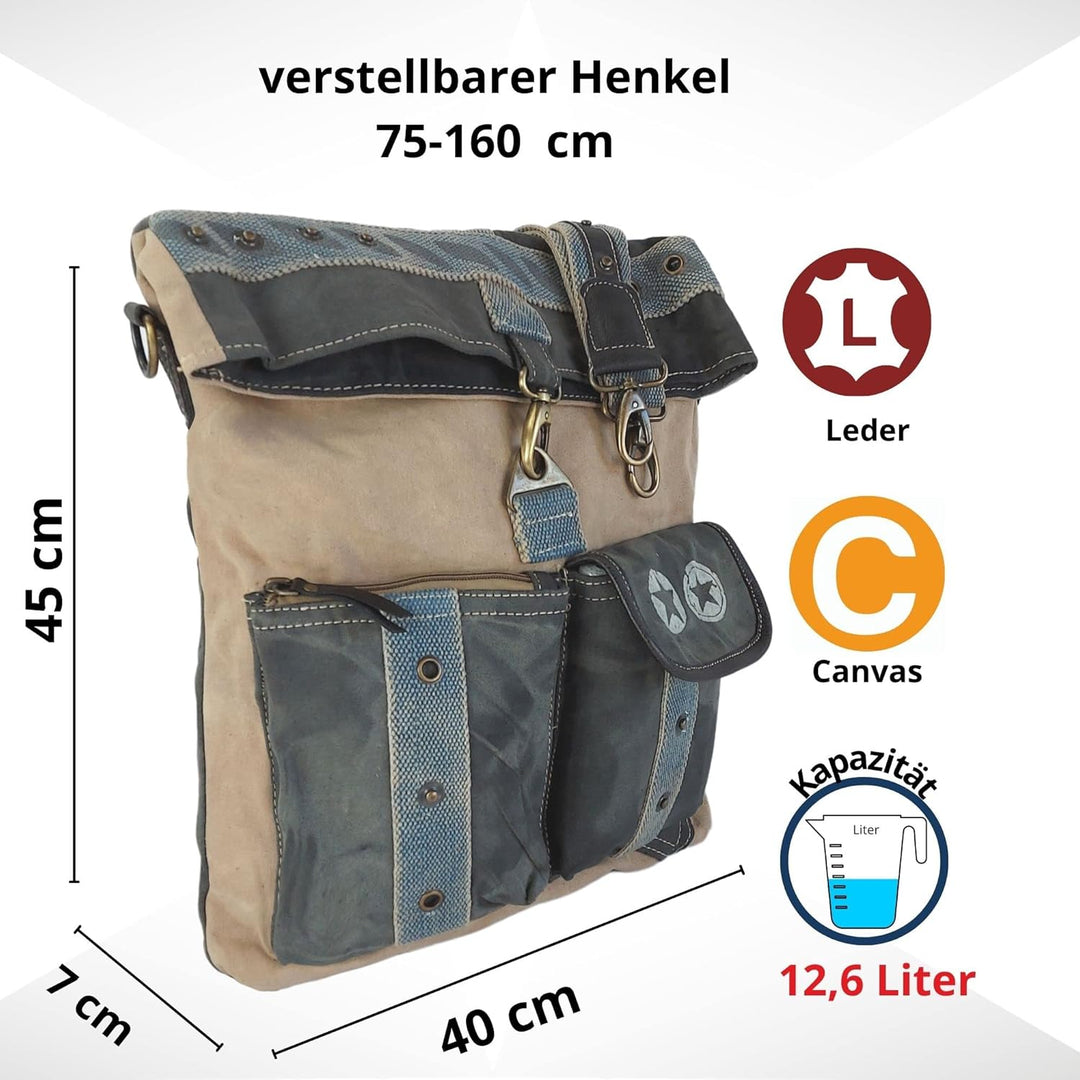Sunsa Canvas beige Umhängetasche grosse Damen Schultertasche Crossbody Tasche Damentasche mit Leder