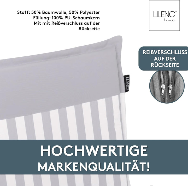 LILENO HOME Gartenstuhl Auflagen als [2er Set - Niedriglehner] in Streifen Hellgrau - Uni Hellgrau -