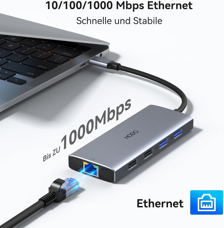 HODO USB C Hub Ethernet für MacBook Air, Adapter Mac Book Zubehör 10 in 1 mit 4K 60Hz HDMI, Ethernet