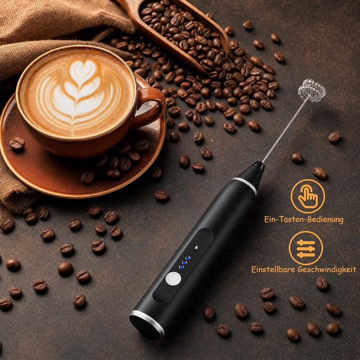 FITNATE Elektrischer Milchaufschäumer Stab, USB Handheld Milchschäumer Stab mit 3 Stufen, 2 Edelstah