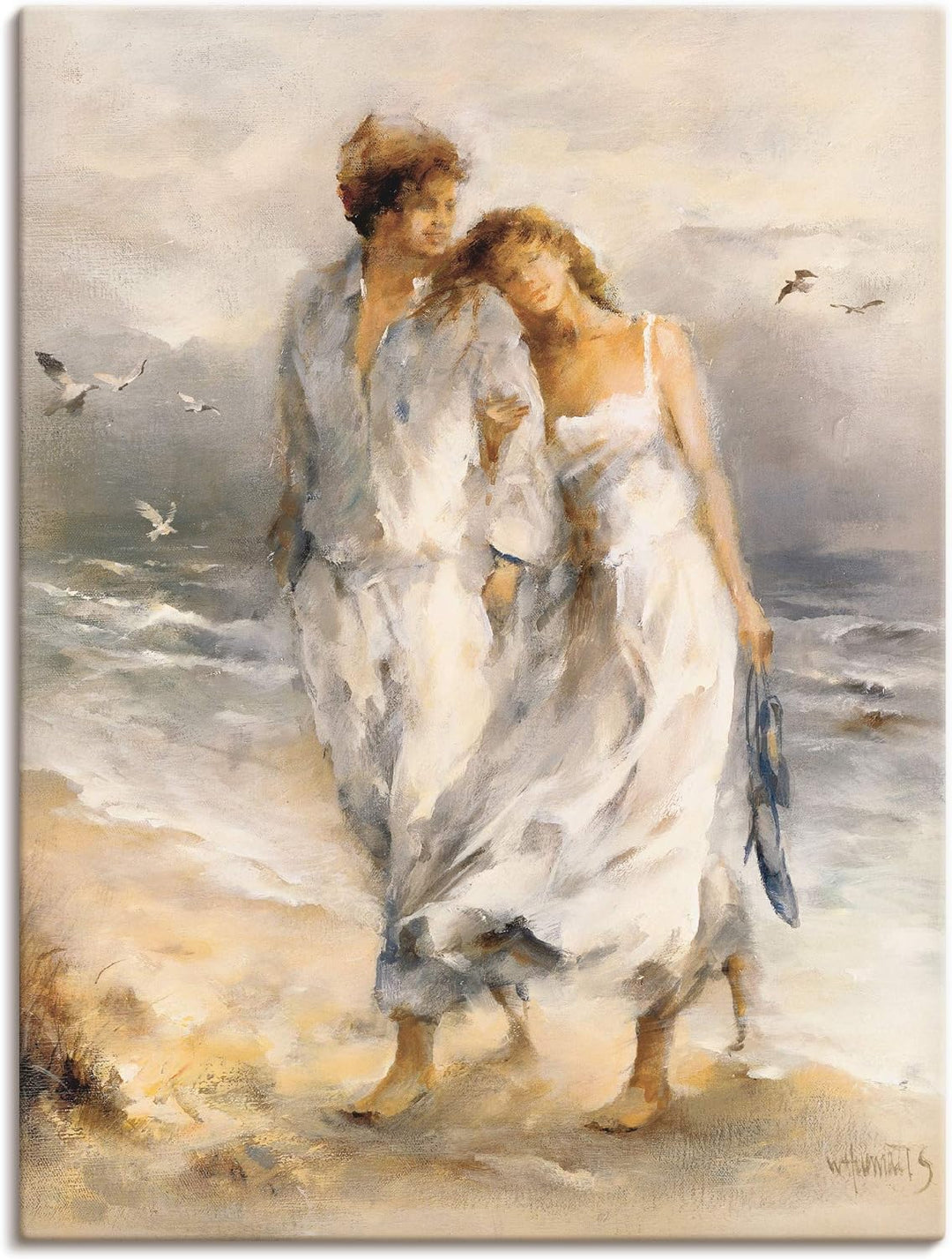 ARTland Leinwandbilder Wandbild Bild auf Leinwand 45x60 cm Wanddeko Paar Liebespaar Strand Meer Küst