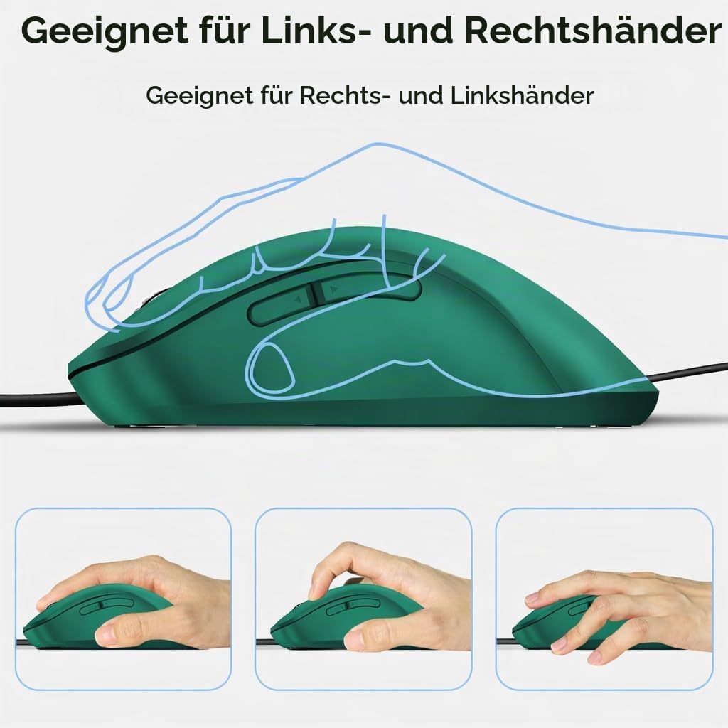memzuoix Maus mit Kabel – Optische USB-Maus mit 1400 DPI, 5 Tasten, ergonomisches Design, 1,5 m Kabe
