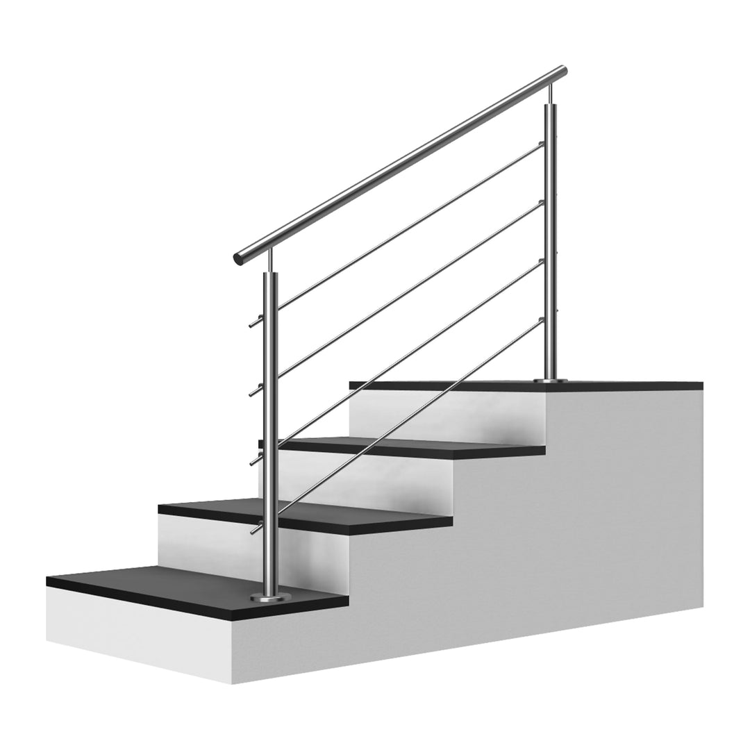 Edelstahl Treppengeländer Aufmontage, 1,2m lang, 0,9m hoch, Aussengeländer, je 2 Pfosten + 4 Querstr