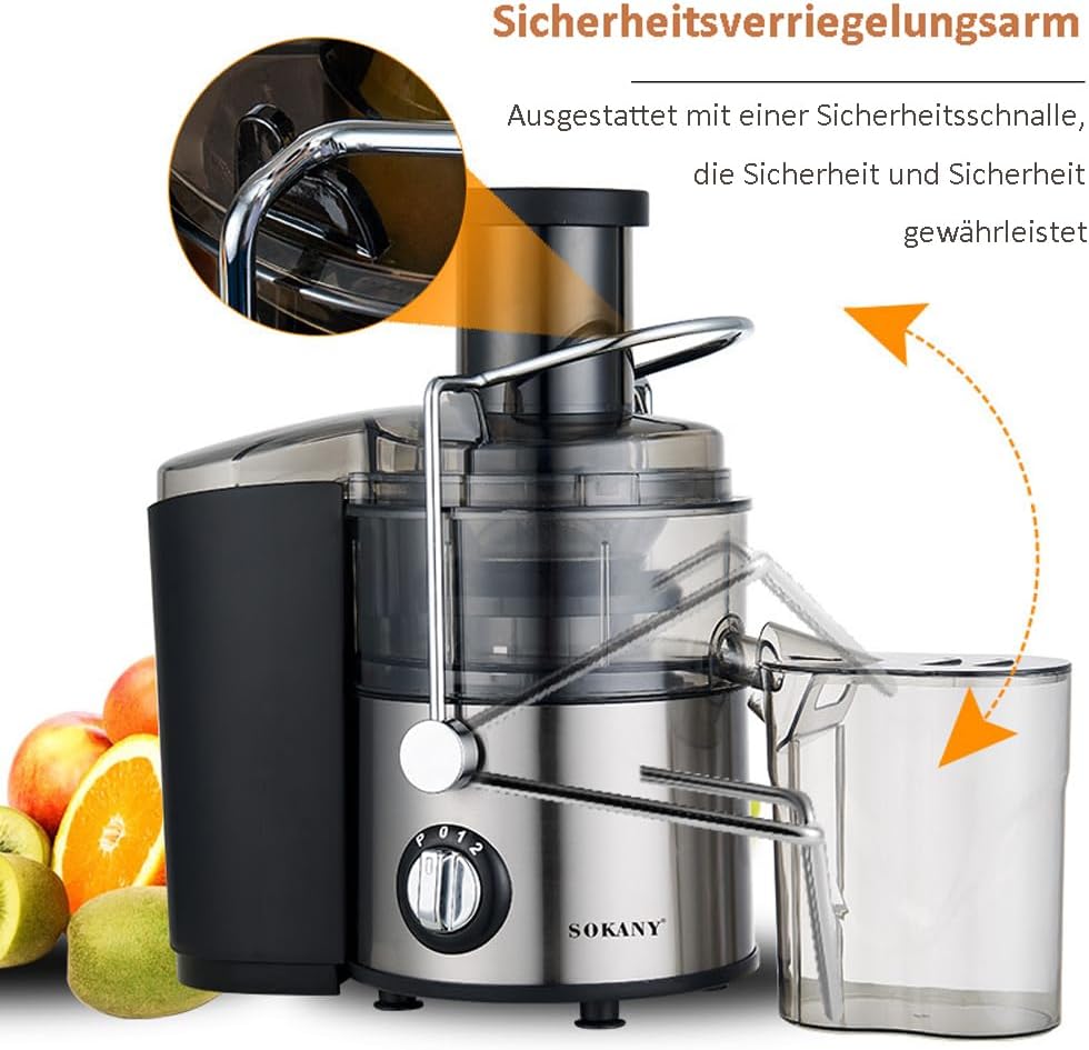SOKANY 800W Entsafter Gemüse und Obst, Quick Juicer mit optimierter Saftausbeute, Grosse 65 mm Einfü