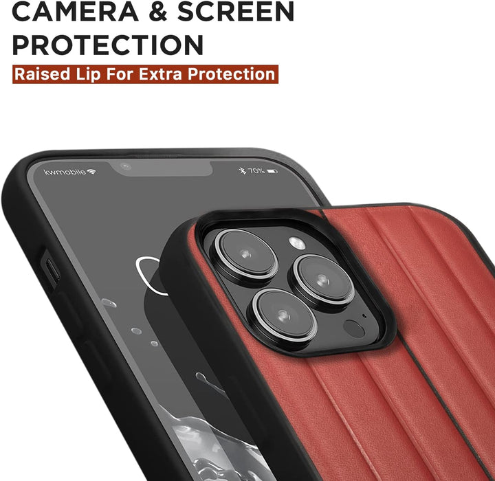 CG MOBILE Ferrari Schutzhülle für iPhone 14 Pro in Rot geprägte Streifen, Leder, langlebige und krat