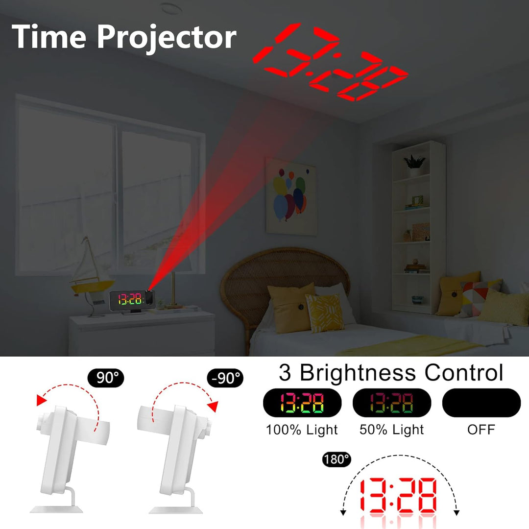 Exmate Projektionswecker, Digital Wecker mit Projektion, USB-Ladeanschluss, 7.5'' Dynamischer RGB-Sp