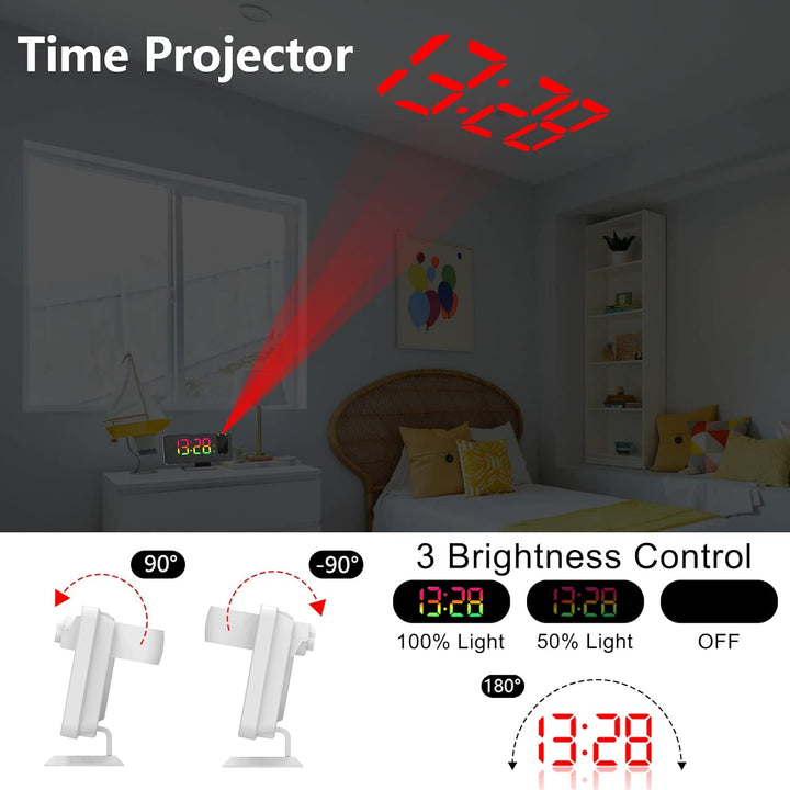 Exmate Projektionswecker, Digital Wecker mit Projektion, USB-Ladeanschluss, 7.5'' Dynamischer RGB-Sp