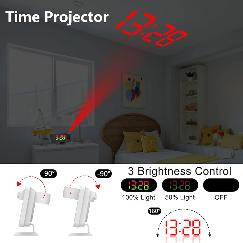 Exmate Projektionswecker, Digital Wecker mit Projektion, USB-Ladeanschluss, 7.5&