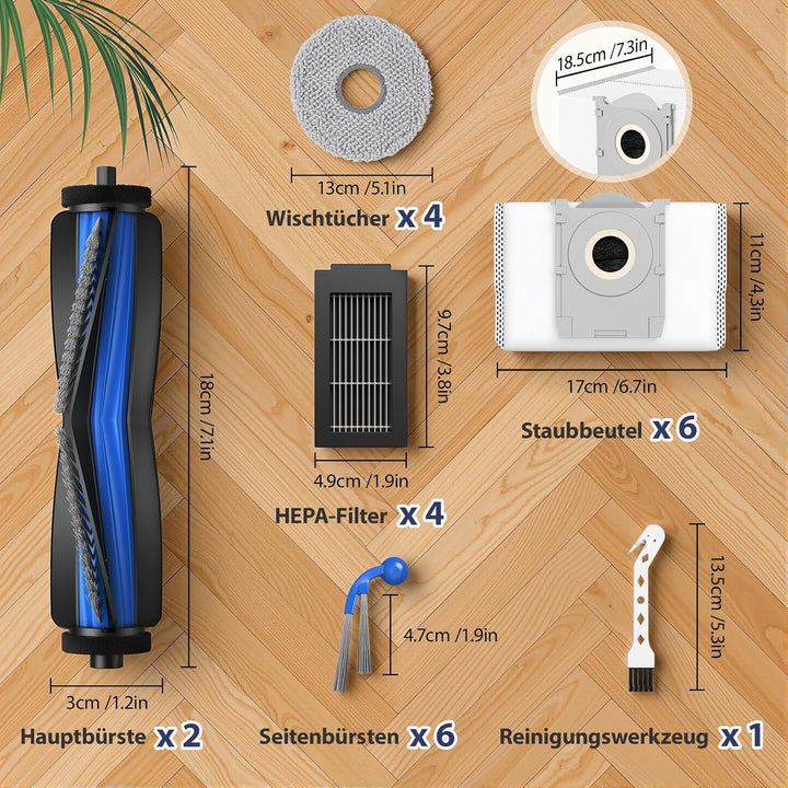 23 Stück Zubehörset für ECOVACS DEEBOT T30C Omni/ T30C Omni Gen2 Saugroboter, 2 Hauptbürste,6 Staubb