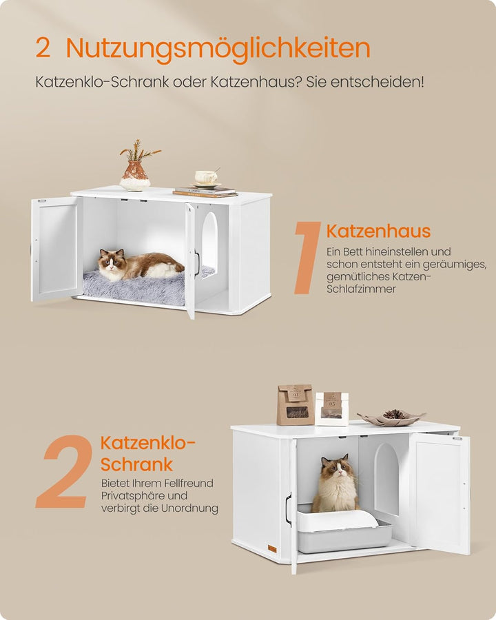 Feandrea Katzenhaus, Katzenklo-Schrank modern, Vordereingang, mit Doppeltür und Griffen, als Sideboa