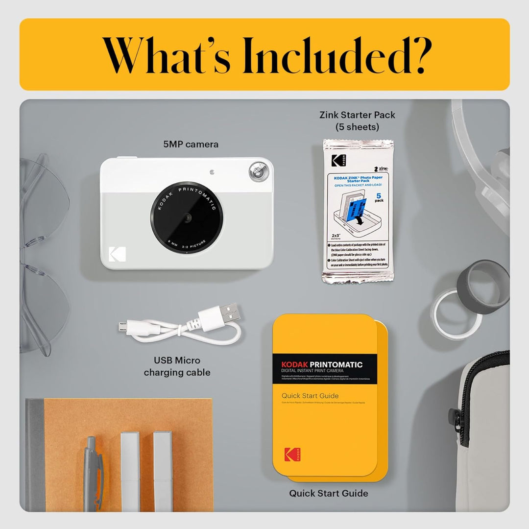 KODAK Printomatic Vollfarb-Sofortdruckkamera + Softcase + Zink 2x3 Zoll selbstklebendes Fotopapier,