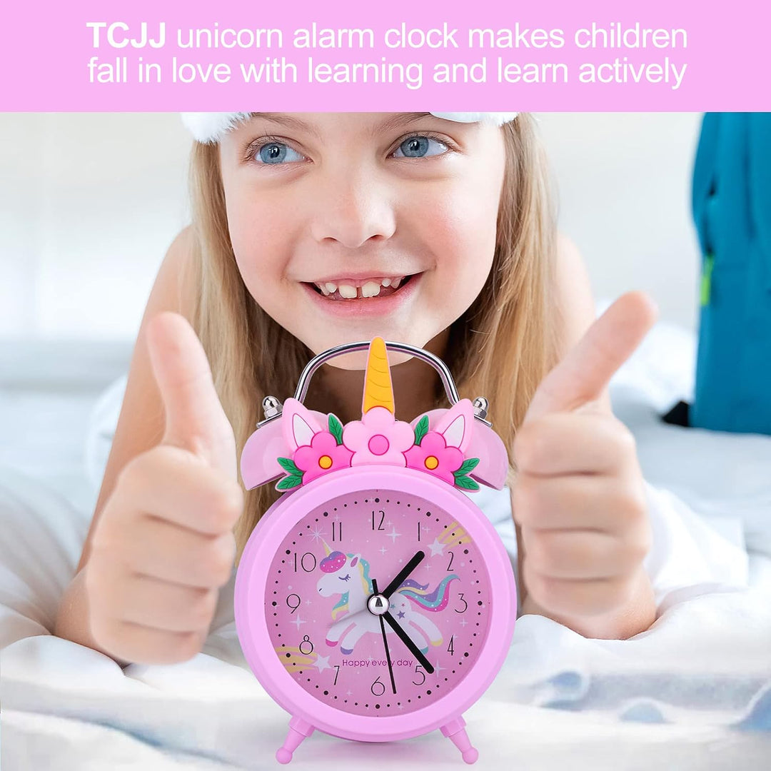 TCJJ Einhorn Wecker für Mädchen - Nicht Tickend, Leiser Nachttisch Rosa Mit Doppelglockenuhr und Hin