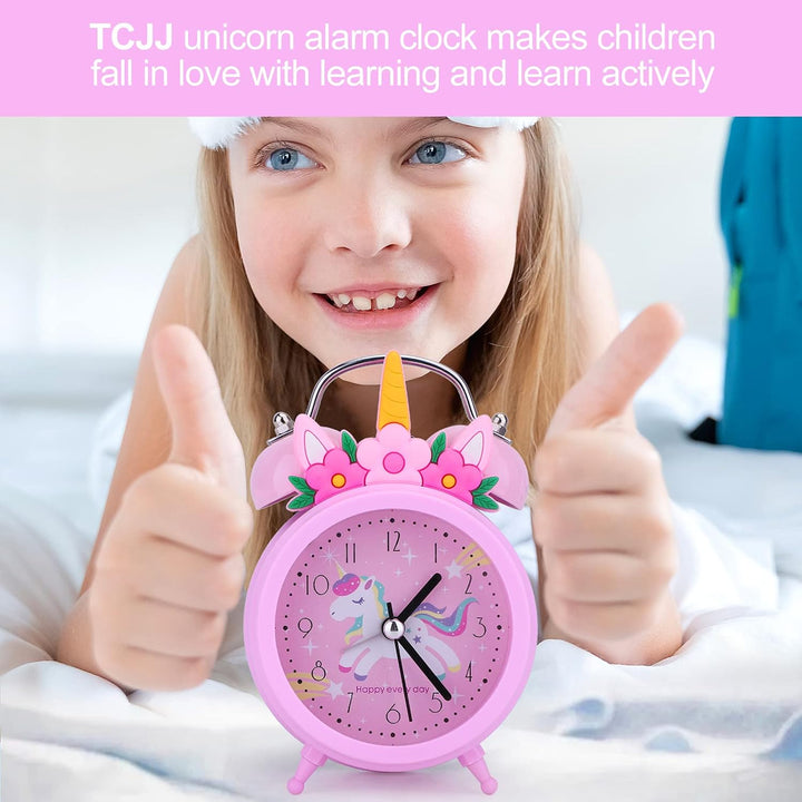 TCJJ Einhorn Wecker für Mädchen - Nicht Tickend, Leiser Nachttisch Rosa Mit Doppelglockenuhr und Hin