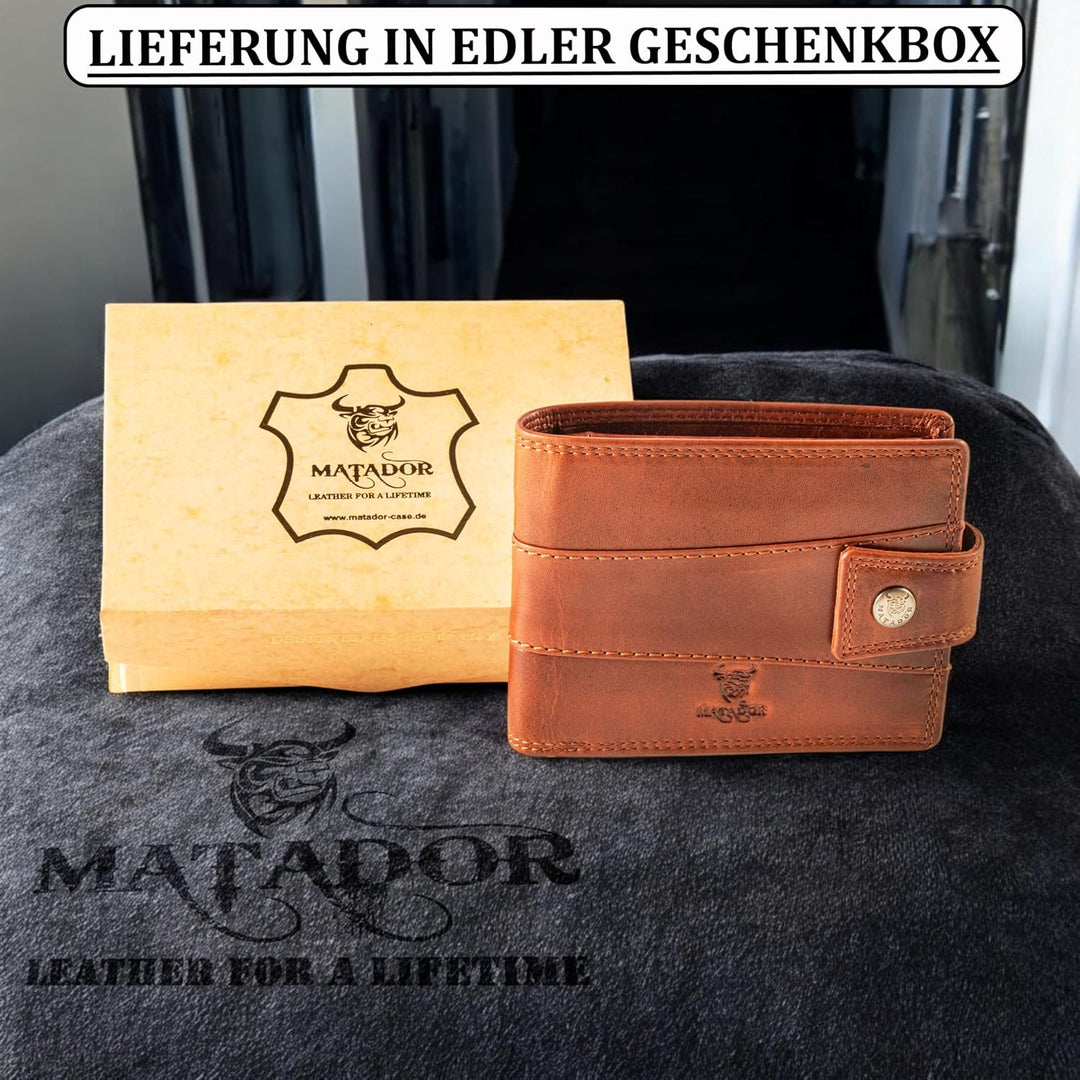 MATADOR Leder Herren Geldbörse RFID Portemonnaie Vintage Braun, Braun