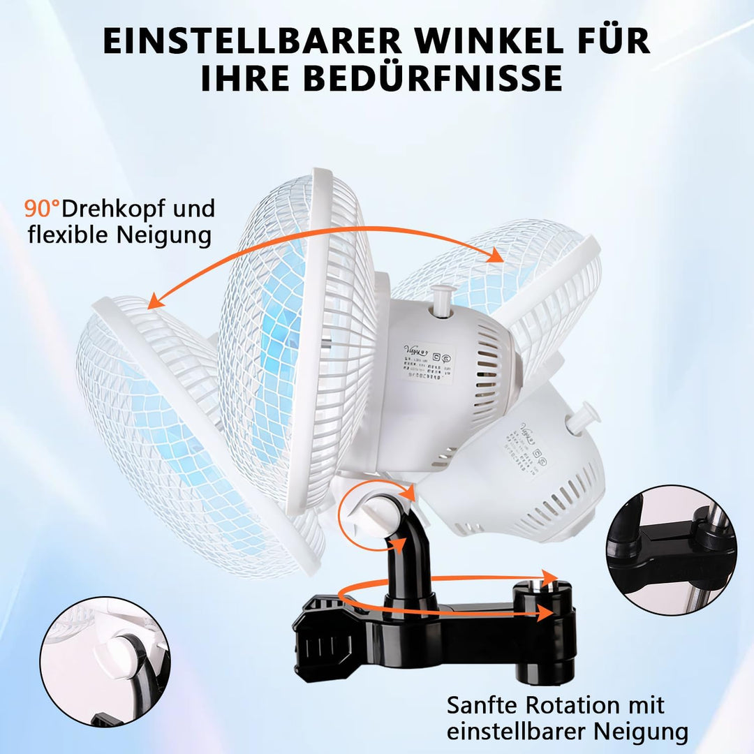 Grow Clip-Ventilator für Growzelt-Stangenmontage, Umluftventilator leise für Zelt, 32 dBA, Grow Vent