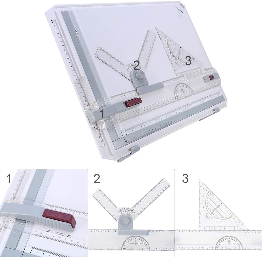 lyrlody Multifunktionale A3-Zeichenbrett-Tischunterlage mit Parallelen Bewegungs- und Winkellinealen